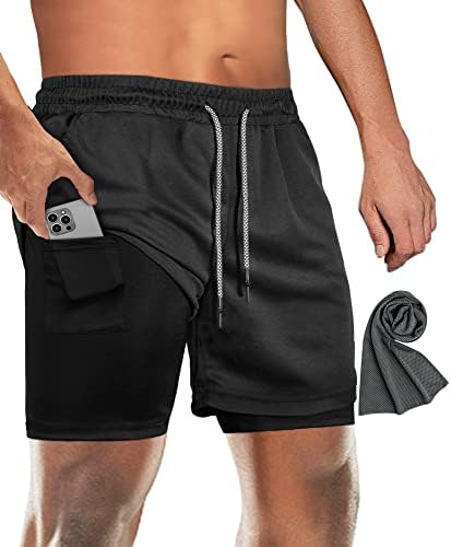 Muške kratke hlače za trčanje 2 u 1 iz mreže za vježbanje u teretani sportske kratke hlače za muškarce s džepovima brzosušeći set ručnika