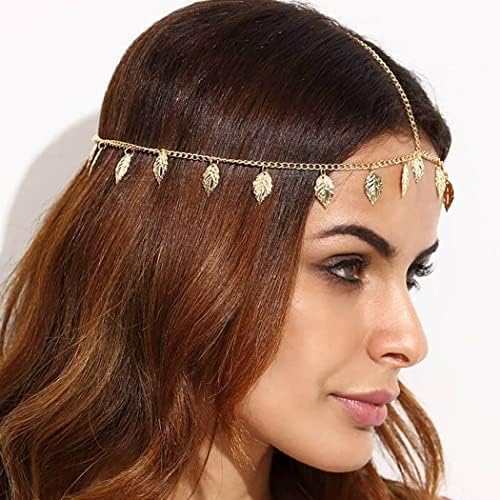 Lanac za glavu u Boho stilu, privjesak sa zlatnim listom, festivalski lanac za kosu, nakit s resicama, egipatsko pokrivalo za glavu,