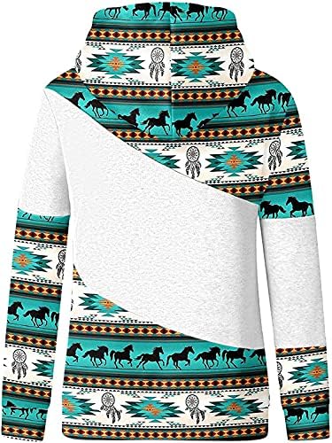 Akivide žene aztec konjski tisak etnički stil kapuljača dugi rukavi kornjača za vrat pulover pulover kapuljača vrhovi