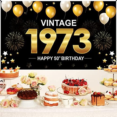 50. rođendanski natpis pozadinski ukrasi za muškarce i žene, crni zlatni znak Sretan pedeseti rođendan, pribor za zabave, Vintage rođendanski