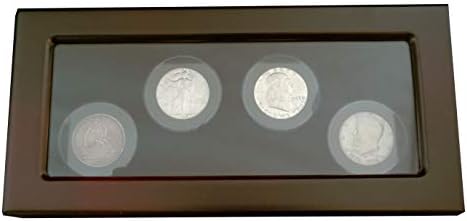 Kutija s gornjim zaslonom od drveta s 4 crne prstenaste kapsule za nas 1836. godine do predstave pola dolara ili drugih kovanica od