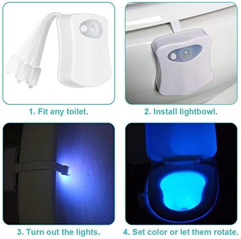 ; Senzor pokreta noćnog svjetla za toalet, pokretno svjetlo za toalet s promjenom boje u 8 boja, Vodootporno svjetlo za Toalet U Kupaonici,