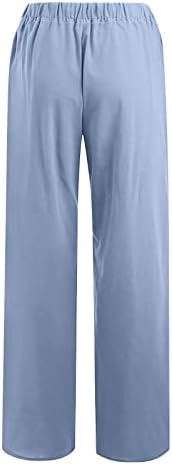 LCEPCY ženske lagane ljetne lanene hlače Elastični struk sa dnevnim boravkom hlače čvrste boje čvrste boje s džepovima