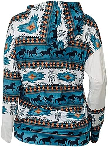 LTTVQM Ženska aztec hoodie, zapadni etnički stil geometrijski print za ispis pad povremena labava fit pulover vrhova s ​​džepovima