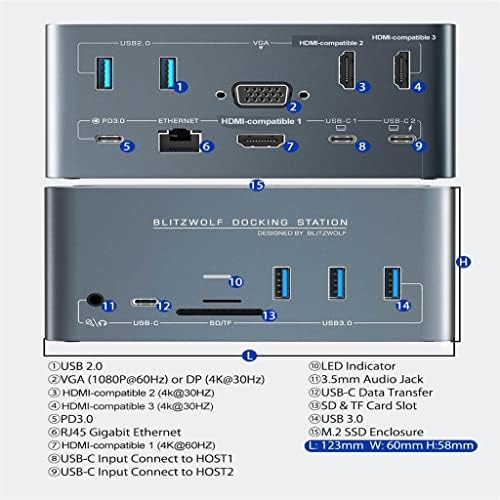 ZSEDP 14-in-1 USB C priključna postaja PC računalni dodaci Extensor USB Hub prijenosni dodaci Type-C SD/TF utor