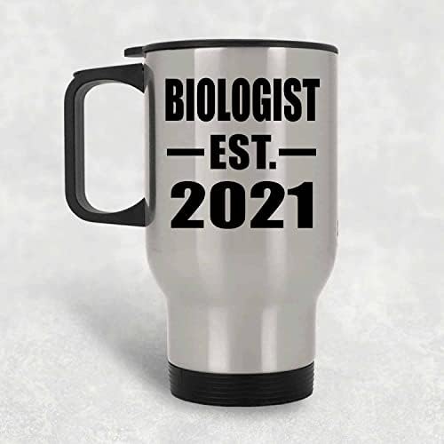 DizajnSify Biolog je uspostavio EST. 2021., Silver Travel šalica 14oz izolirani od nehrđajućeg čelika, pokloni za rođendansku obljetnicu