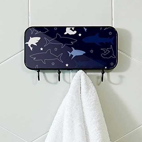 Mornarsko plava riba za tiskani kaput zidni nosač, stalak za ulazni kaput s 4 kuka za kaput za kapute ručnika za ručnike haljine kupaonice
