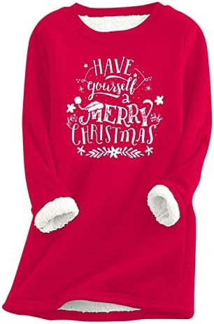 Kulywon žene ležerna božićna majica za tisak debela runa dukserica zima okrugli vrat toplo meko meko modno rublje malično this solid