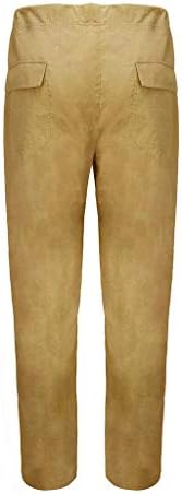 Muške lanene hlače ležernog kroja, radne teretne hlače s elastičnim pojasom i vezicama za golf s džepovima, široke hlače