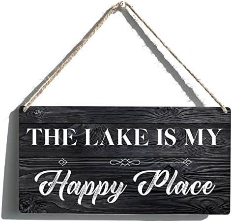 Smiješni znakovi poklon seoska kuća jezero je moje sretno mjesto drveni viseći znak rustikalni zidni umjetnički ukras kuhinje 12 x