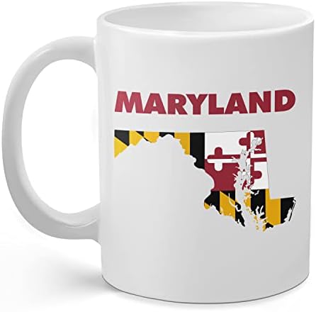 Proizvodi Palm City Maryland State oblik - Slilica za kavu od 11 oz s državnom zastavom Maryland | Izvrstan poklon za Marylanders