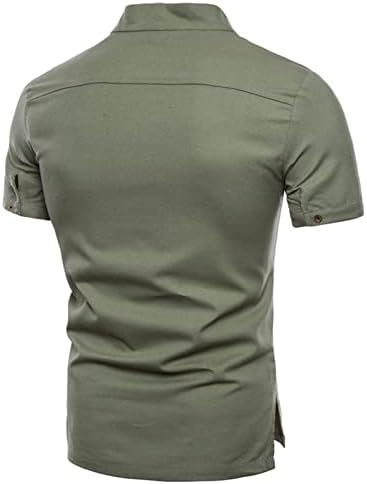 Muški modni prednji placket Osnovni kratki rukavi ležerni pamučni laneni majica Lagane tanke vrhove plaže