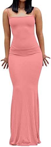 Trebin Fashion Women's Sling Sling bez rukava seksi čvrsta boja Otvori leđa Slim Fit Long haljina