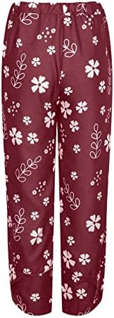 CHGBMOK lanene hlače široke noge za ženske elastične dnevne hlače cvjetne tiskane udužene hlače s džepovima