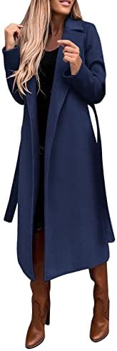 Fulijie ženska lažna vuna bluza tanki kaput duga jakna dame vitke duge remen elegantni kaput nadmašuju gumb gore