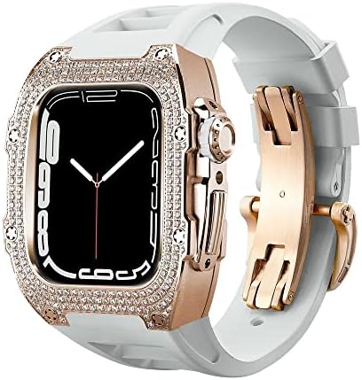 CNHKAU luksuzni futrola za ugljična vlakna za Apple Watch Band 8 45 mm metalni čelični dijamant za IWATH seriju 8 7 SE 6 44 mm modifikacijski
