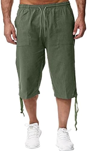 Meymia muške pamučne lanene hlače modna čvrsta boja struka za crtanje labave fit Floked Futked nogu obrezana džepovima