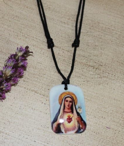 Favoronline Šareno religiozno srce Marijine ikone Scapularni privjesak-vratnica s podesivim kabelom za štakor
