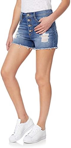 Ženske kratke kratke hlačice s koketnim oblicima i visokim usponom na otvorenim gumbima