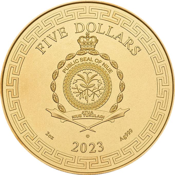 2023 de kineski zmajevi art Powercoin pozlaćeni 2 oz srebrni novčić 5 $ niue 2023 2 oz Antique Finish