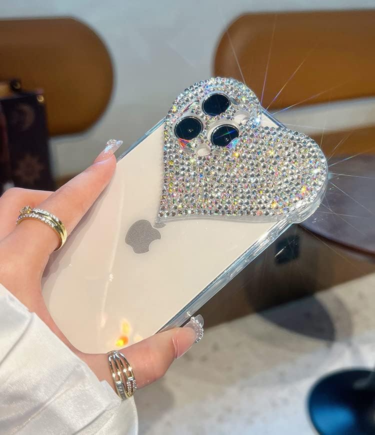 Poiowear kompatibilan s iPhoneom 13 Pro Max futrolom, 3D Telefonski poklopac za dizajn srca s djevojačkim dijamantnim rinestoneom iskričava