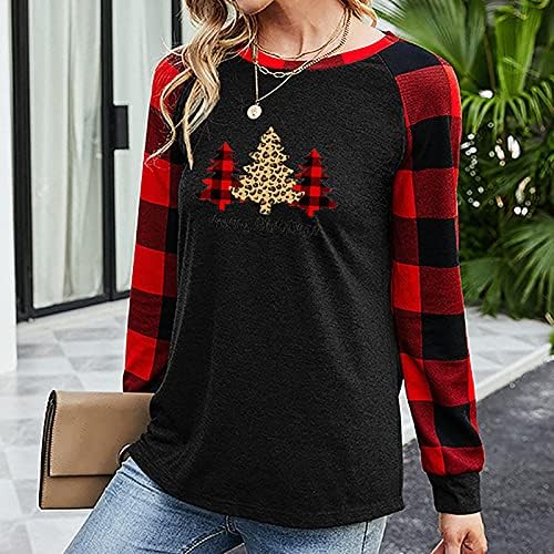 Majica s dugim rukavima za žene, ženska majica za božićno drvce labava fit criveck casual pulover vrhovi