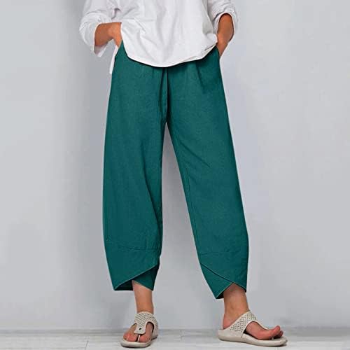 Mtsdjskf ženske obrezane hlače, ravna nogavi visoki struk labavi pamučni lane Capri hlača s džepovima gamaše za djevojčice