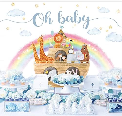 Crtane životinje Noina arka Pozadina tuš za bebe 7.55 Stopa Slatka duga Brod oblaci dječja pozadina za fotografiranje novorođenčadi