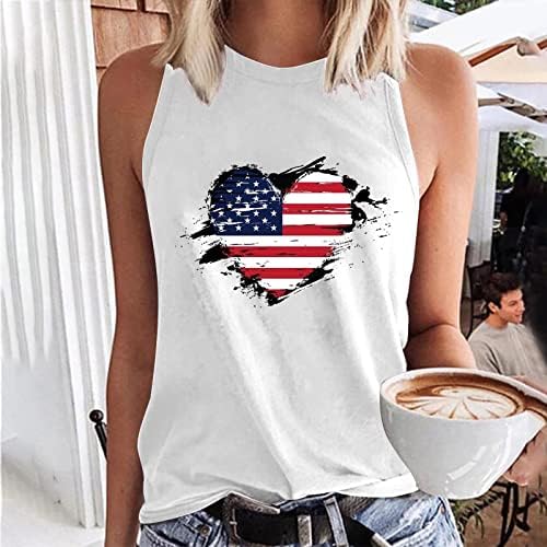 Slatka američka zastava tenk Top za žene Ljetne rukavice bez rukava casual gornjeg srca leopard tiskani grafički patriotski majica
