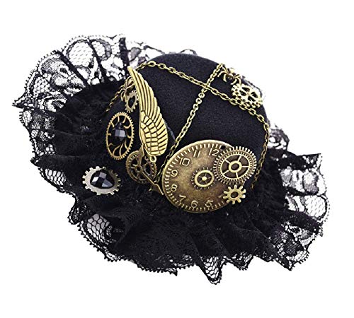 GK-O Gothic Steampunk Wing Clock Mini čipka Trim Top Hat Clip Victorian Headwear