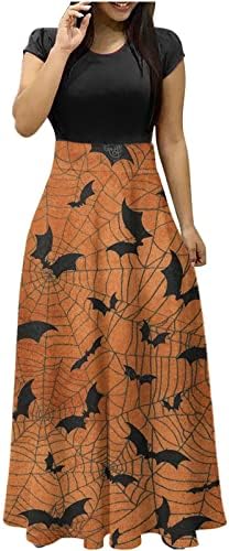 2022 Ženska haljina za Halloween grafički kratki rukavi grafički ležerni maxi haljini vintage zabava za zabavu labava dugačka majica