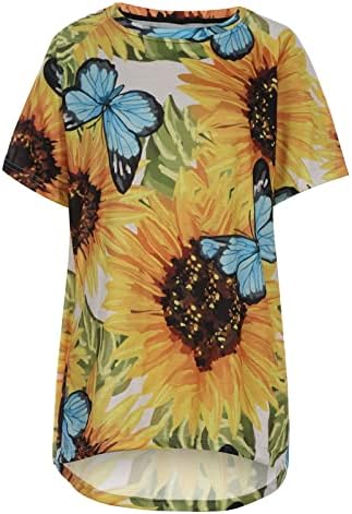 Bluza za žene jeseni ljetni kratki rukavi pamučni čamac vrat suncokret cvjetni grafički osnovni salon majica