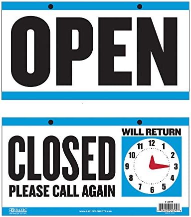 Bazic Open Sign 6 x11.5, sat će se vratiti, dvostruke strane plastične vinilne znakove, poslovna trgovina, prodavaonice maloprodajnog