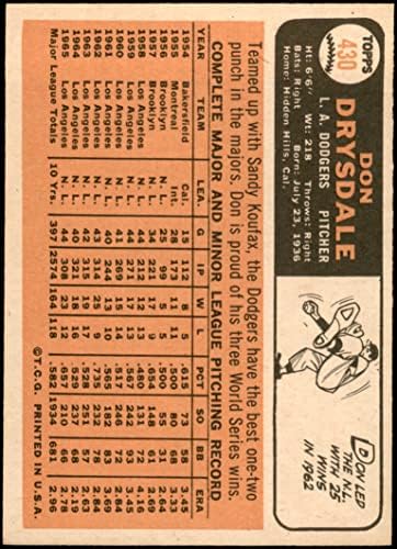 1966. Topps 430 Don Drysdale Los Angeles Dodgers Ex/MT Dodgers
