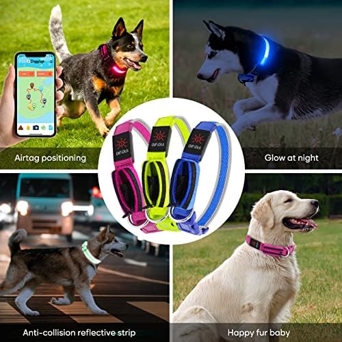 AirTag Dog Collar Airtag držač, svjetlosni ovratnik GPS za pse za pse s džepom za pse id tag airtag usb punjiv reflektirajući prozračni