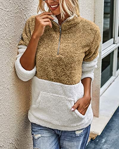 Btfbm žene sherpa pullover četvrtina zip dugih rukava pahuljasti mekane jakne od džempera dukserice kapuljače premaši