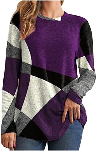Košulje dugih rukava za žene casual u boji blok vrhovi bočni gumb dekor pulover crevenes casual labave dukserice vrhovi