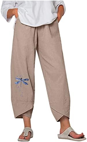 Wybaxz 2023 modne palazzo hlače s džepovima kapri hlače za žene tiskanje pamučnih lanenih hlača široka noga casual ljeto