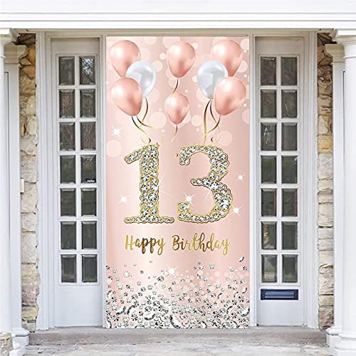ukrasi za pozadinu natpisa za vrata za 13. rođendan za djevojčice, Sretan rođendan od ružičastog zlata, pribor za zabavu za 13. rođendan,