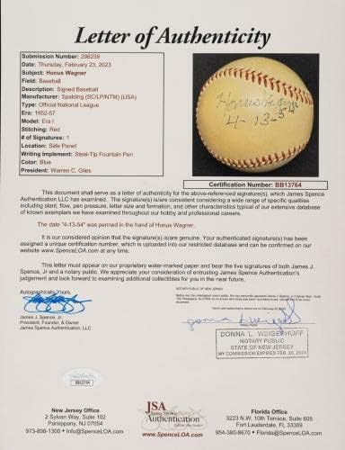 Najfiniji singl Honus Wagner potpisao je bejzbol baseball JSA Coa - Autografirani bejzbol