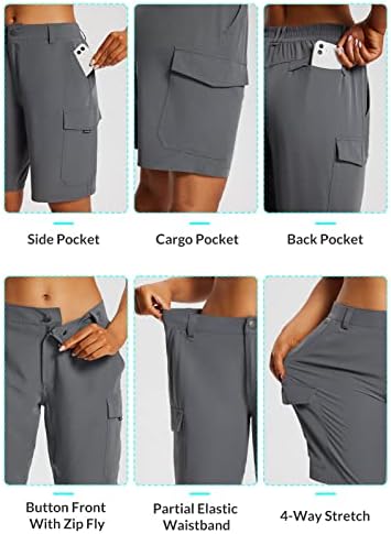 Baleaf Ženske planinare duge kratke hlače 10 teretni kratki koljena Brzo se osušite s džepovima UPF 50+ otpornosti na vodu