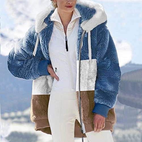 Ženski kaput od fleka jakna Sherpa jesen zimska mršava nejasna boja blok nadmaše s kapuljačama s kapuljačama s kapuljačom casual trendi