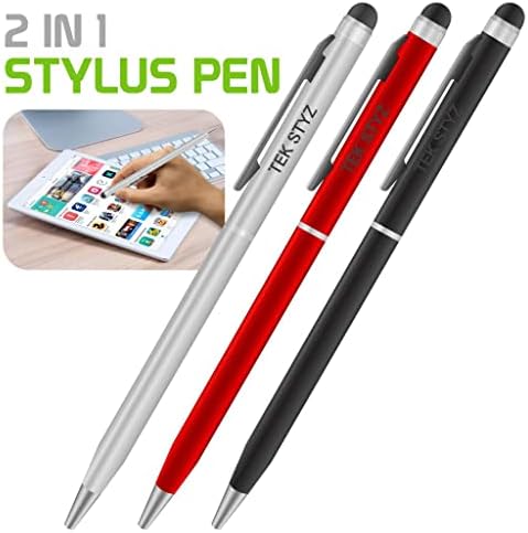Pro Stylus olovka za Karbonn A12+ s tintom, visokom točnošću, ekstra osjetljivim, kompaktnim oblikom za zaslone s dodirima [3 paketno-crno-crveno-srebro]