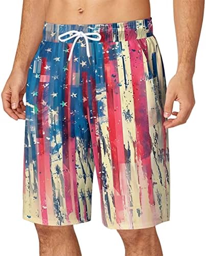 Plus size muške ljetne hlače s vezicama u struku i džepovima, široke sportske ravne kratke hlače za plažu, Dan neovisnosti