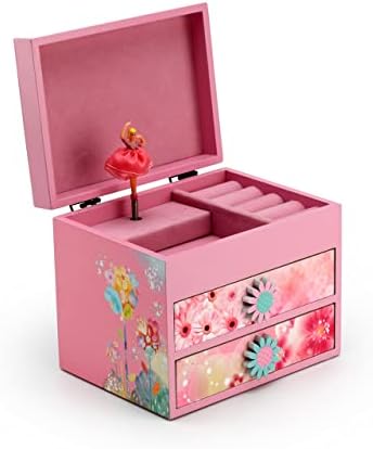 Ružičasta drvena cvjetna tema 18 Napomena Spinning Ballerina Music Box - Mnogo pjesama za odabir - Love Me Tender