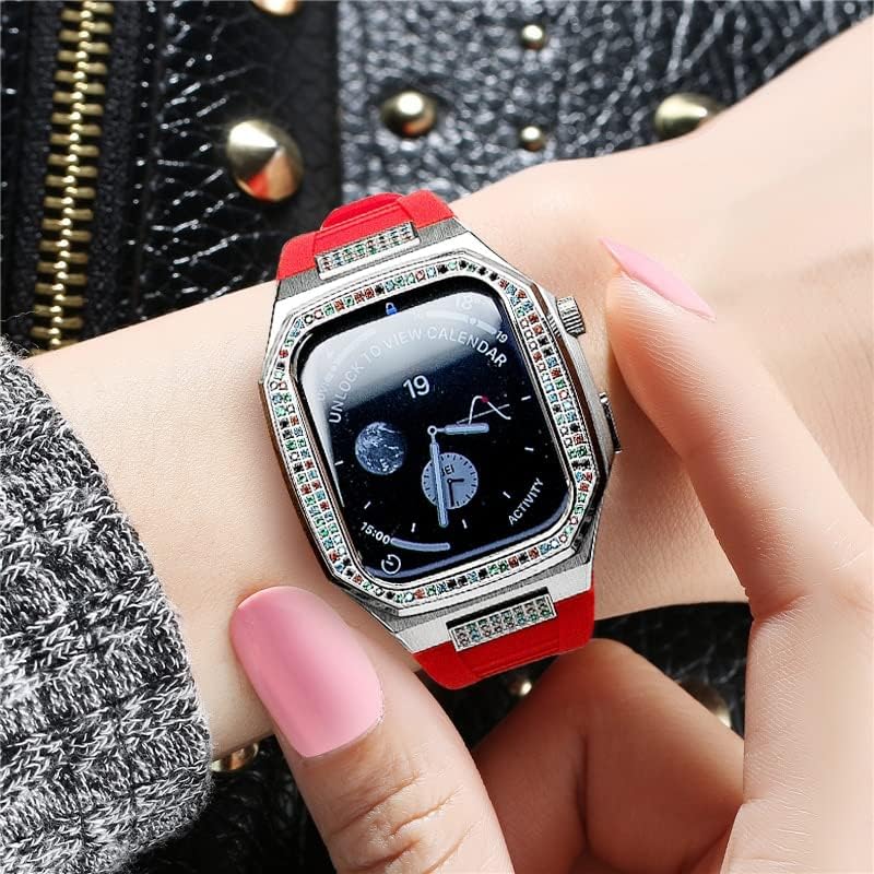 CNHKAU 45 mm Women Wristband Diamonds Luksuzni futrola za Apple Watch 8 7 45 mm pojas mod komplet 44 mm čelična metalna narukvica za