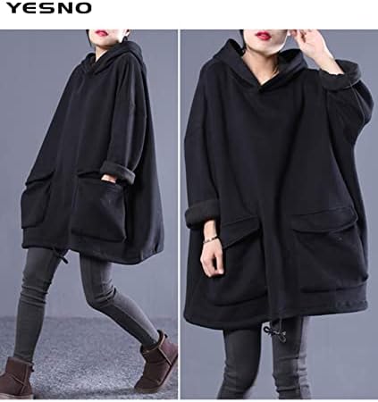 Yeano WZF žene casual kapuljače za pulover od flisa plus veličina aktivna jakna/veliki džepovi