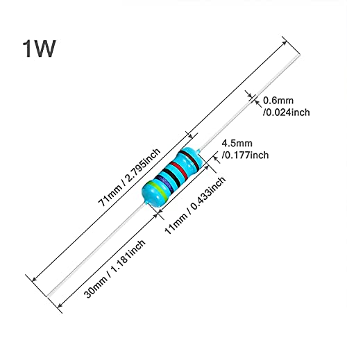 Chanzon 50pcs 1W 2K Ω ω Ohm Metal Film Fiksni otpor 0,01 ± 1% tolerancija 2KR MF kroz otpornike rupe struja ograničavajući ROHS certificirani