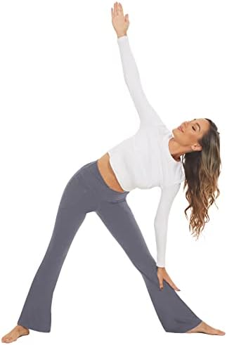 Esoft ženske crne joga hlače s džepovima, crossover flare s visokim strukom