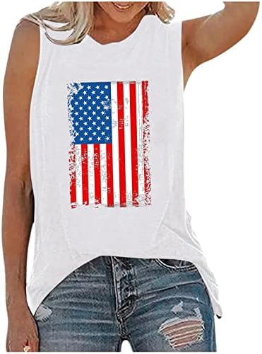 ; Ženski labavi topovi s naramenicama s grafičkim printom američke zastave, trendi sportske majice s okruglim vratom bez rukava